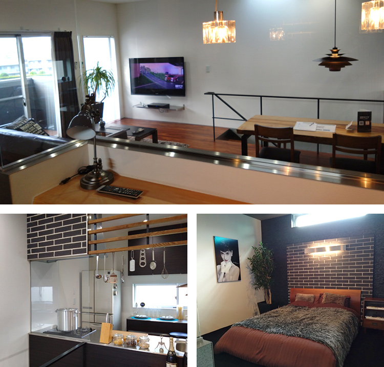 ガレージハウス内のキッチンや寝室